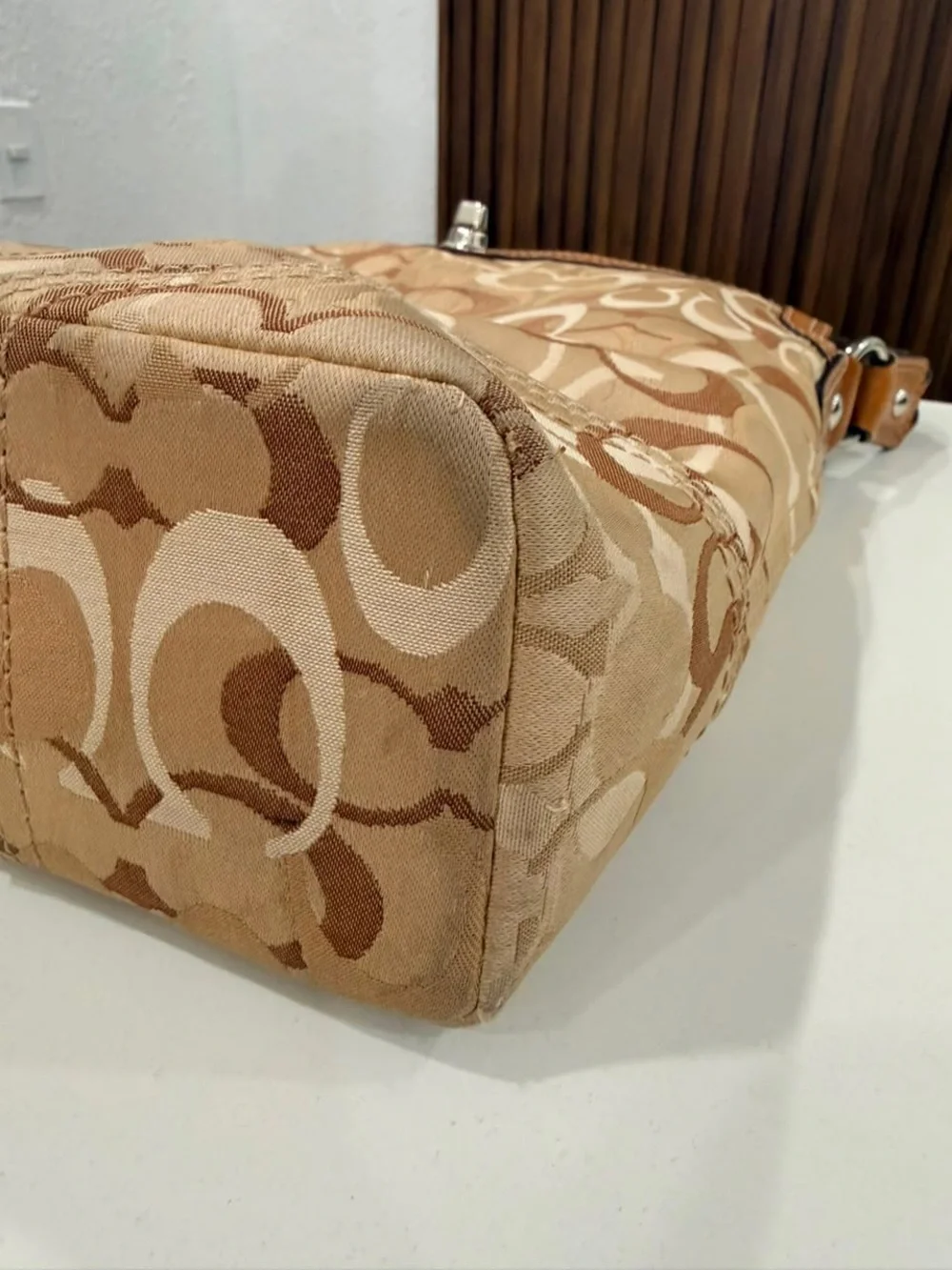 Vintage Coach Chelsea Optic Signature Tan Brown Canvas Leather Hobo Bag #10991